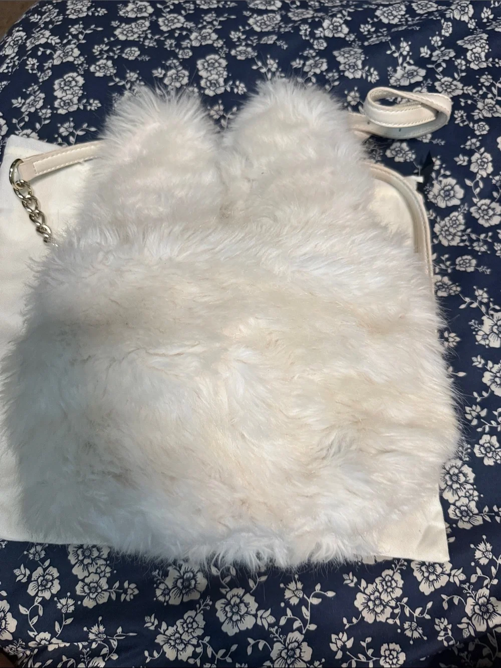 kate spade White Faux Fur Bunny Crossbody with Pink Lining